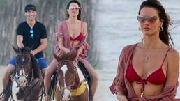 Alessandra Ambrosio-Richard Lee montando a caballo en la playa