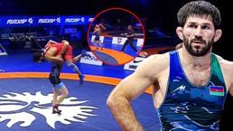 Azeri güreşçi Taleh Mammadov, Ermeni düşmanı Hrachya Poghosyan'ı tuttu, kaldırdı, yere vurdu!