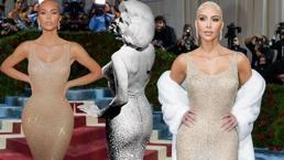 Kim Kardashian, Marilyn Monroe'nun ikonik elbisesini üç kişinin yardımıyla giymiş!