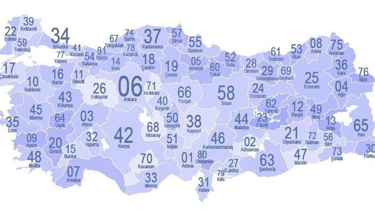 turkiye il plakalari haritasi sehirlerin il plaka kodlari nelerdir numaralar ile il plakalari listesi