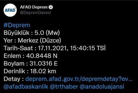 Son dakika... Düzcede 5.0 büyüklüğünde deprem İstanbul ve çevre illerde hissedildi