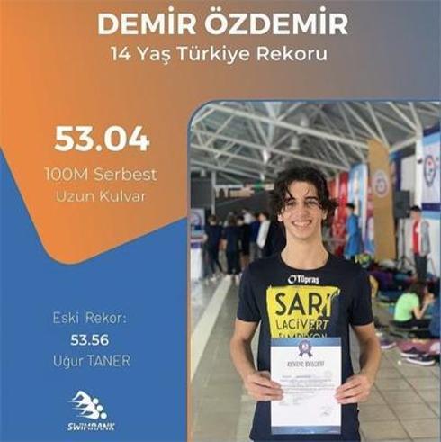 Fenerbahçeli Demir Özdemir, 14 yaşında, 34 yıllık Türkiye Rekoru’nu kırdı