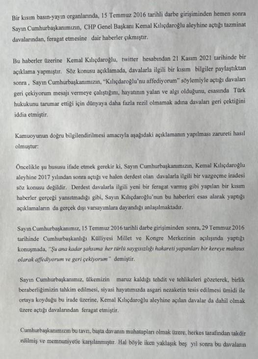Kılıçdaroğlunun iddiasına Cumhurbaşkanı Erdoğanın avukatından yalanlama