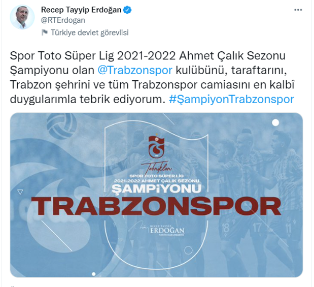 Süper Ligde 2021-2022 sezonu şampiyonu Trabzonspor