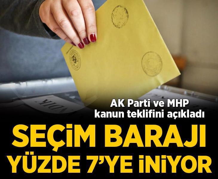 Seçim barajı yüzde 7'ye iniyor! AK Parti ve MHP kanun teklifini açıkladı
