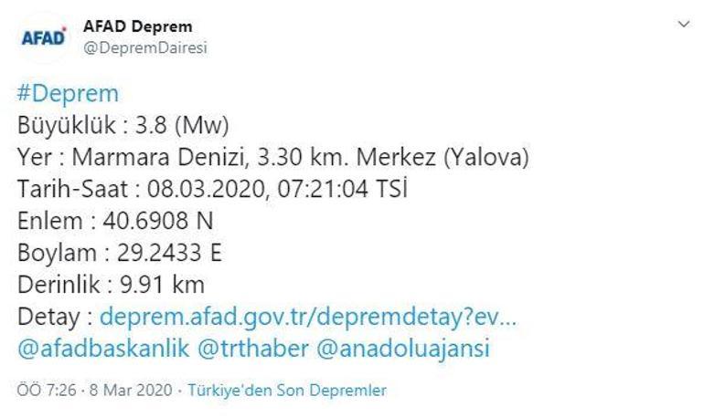 Son dakika...Marmarada deprem AFADdan açıklama geldi