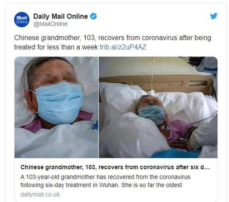 103 yaşındaki kadın 6 günde corona virüsünü yendi