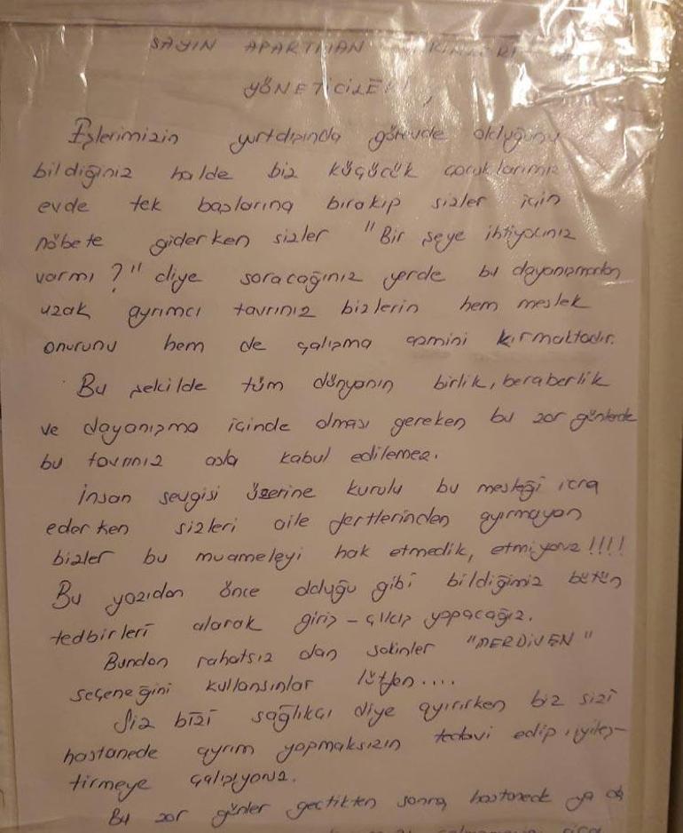 Sinopta sağlık çalışanlarına tepki çeken yazı Ayrımcı tavrınız...
