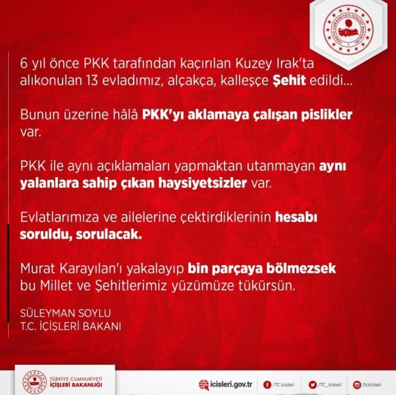 Bakan Soylu: Murat Karayılan’ı yakalayıp bin parçaya bölmezsek bu millet yüzümüze tükürsün