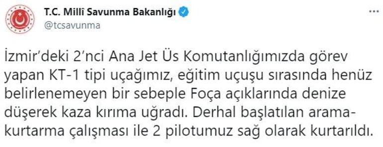 Son dakika İzmirde askeri uçak düştü MSBden ilk açıklama