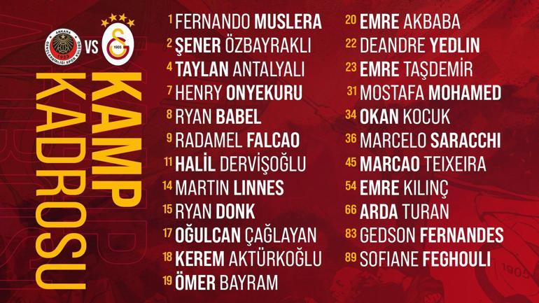 Son dakika - Galatasaray'ın Gençlerbirliği kadrosu belli oldu