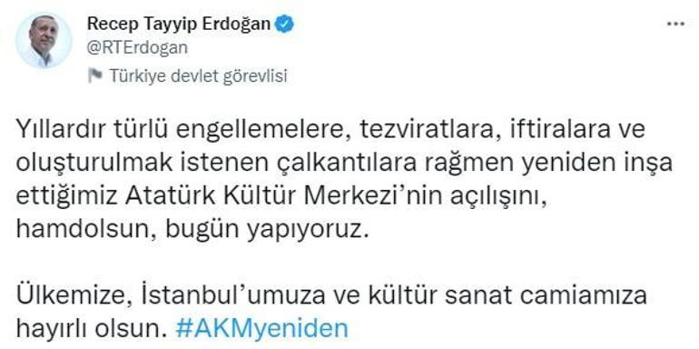 Cumhurbaşkanı Erdoğandan AKM paylaşımı