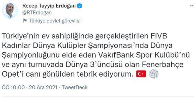 Cumhurbaşkanı Erdoğandan Vakıfbank ve Fenerbahçe paylaşımı