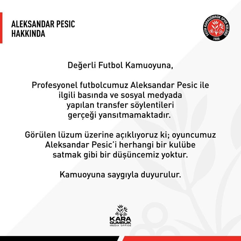 Fatih Karagümrükten Aleksandar Pesic açıklaması Fenerbahçe...