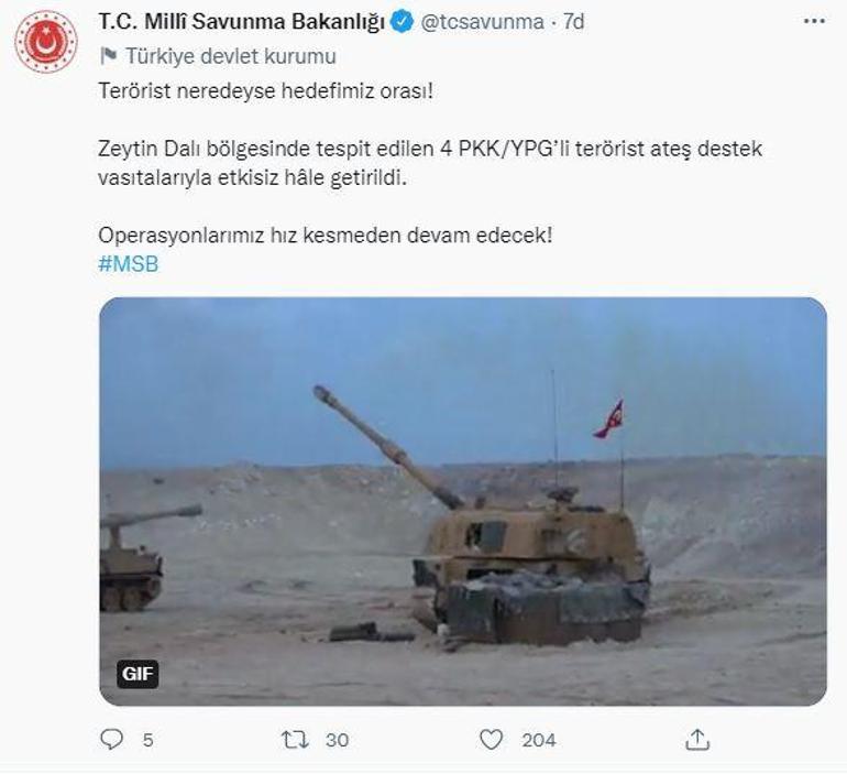 Zeytin Dalı bölgesinde 4 PKKlı terörist etkisiz hale getirildi