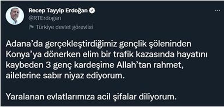 Cumhurbaşkanı Erdoğandan Niğdedeki kazaya ilişkin taziye mesajı