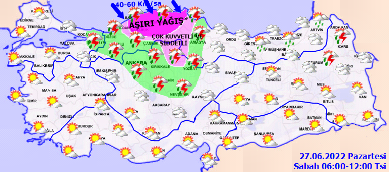 27 Haziran Hava durumu bugün nasıl olacak Meteorolojiden 6 il için kırmızı kodlu uyarı Batı Karadenizde aşırı yağış etkili oluyor