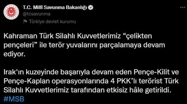 Pençe-Kilit, Pençe-Kaplan ve Fırat Kalkanında 6 PKKlı etkisiz hale getirildi