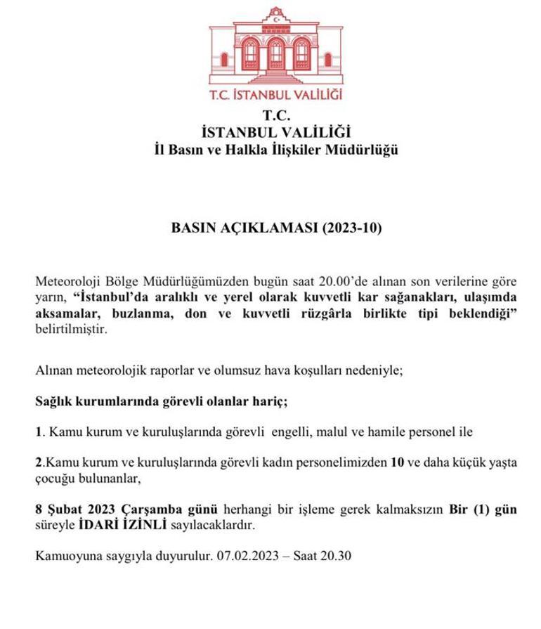 İstanbulda idari izin kararı Vali Yerlikaya duyurdu